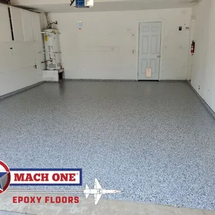 Beautiful epoxy garage floor installed by MACH ONE Epoxy Floors of Fresno.