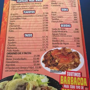 Menu backside