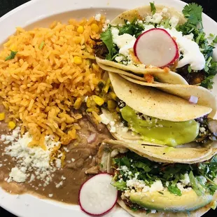 Specialty street tacos...I tried veggie, barbacoa and chicken tinga...amazing!