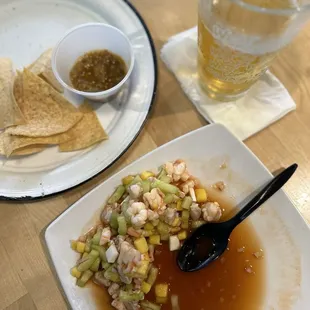 Ceviche culichi and house blonde beer