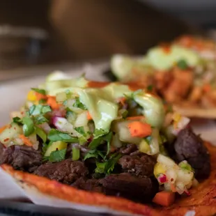 two tacos on a tray