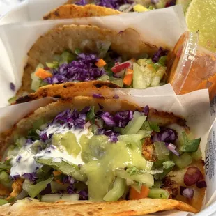 Chicken tacos with guacamole salsa