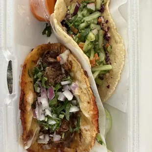 Shrimp and Birria tacos
