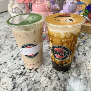 Brown sugar boba and assam milk tea