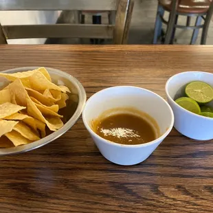 The chips and salsa. And limes are already out.