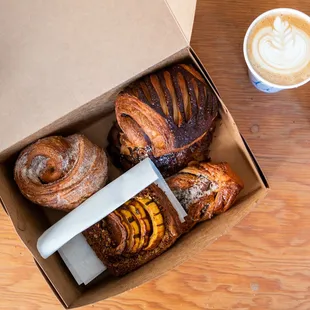 Morning bun, pain au chocolat, almond croissant, mushroom and fontina twist, delicata danish