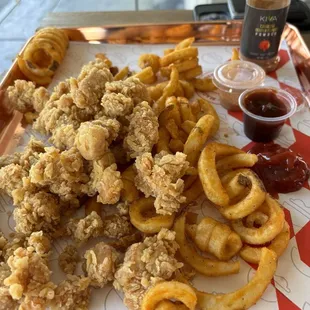 Popcorn Chicken and Curly Fries