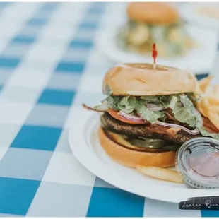 a hamburger and french fries