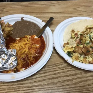 Huevos Rancheros Plate and a Migas Taco on the side. Superb