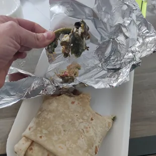 Pepper stem inside my burrito