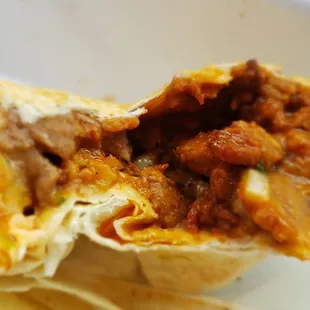 Inside the Al pastor burrito