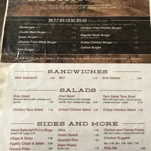 Front of menu