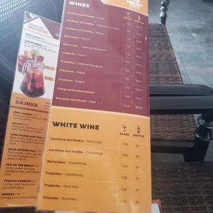 Bar menu