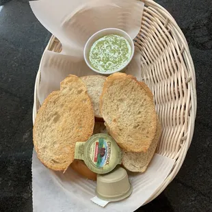 Free bread with a spicy green sauce