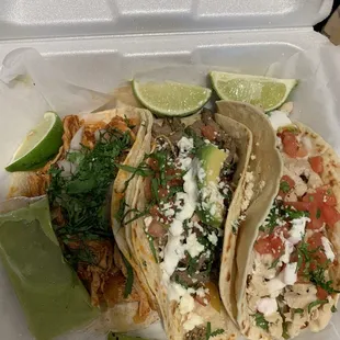 Spicy chicken taco, steak fajita taco, and chicken fajita taco