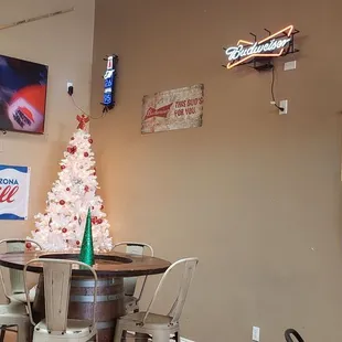 a christmas tree in the corner