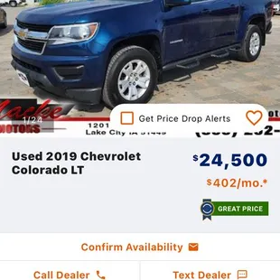 Listing of the vehicle after we left the dealership