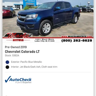The listing of the vehicle on the website