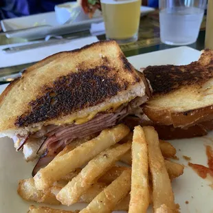 Grilled ham and cheese with fries-yum
