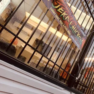 a sign in the window