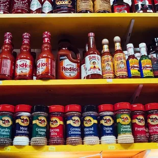 a variety of sauces and condiments