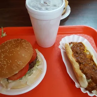 Cheeseburger and cheese dog!