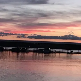 a sunset over the water