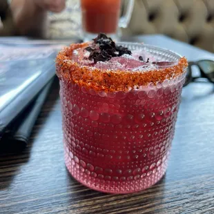 Mezcalita and delicious michelada in the background