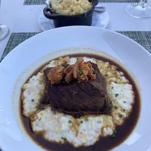 Top- Mac and cheese Bottom- braised short ribs