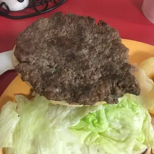 The hamburger is seasoned really well without being salty. It is just pressed too thin for my liking.