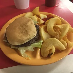 Burger and fries. Really good. Really unique.