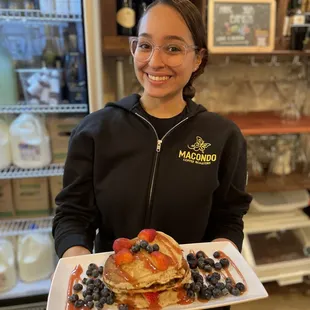 Pancakes with berries and love