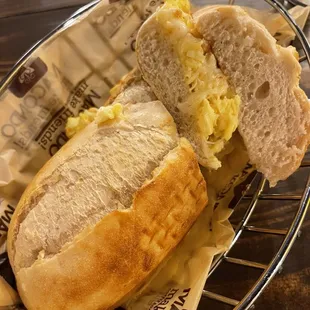 Egg and Cheese Sandwich on white baguette