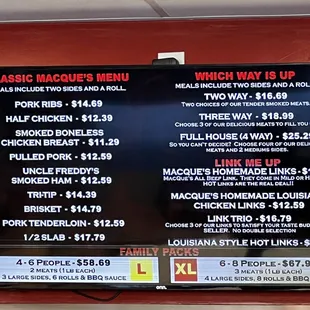 Menu as of August 2023