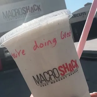 Protein shake with the cutest message