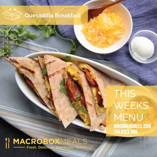 scrambled eggs, chicken sausage &amp; low-fat mozzarella cheese. Served with a side of sour cream and pico de gallo.