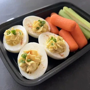 Deviled Eggs with veggie sticks snack