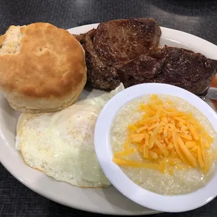 Steak eggs and grits