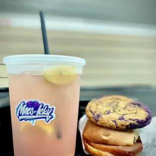 Lemonade w/ guava, Ube cookie and pandesal breakfast.