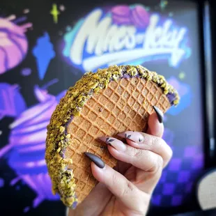 Ube Pistachio Ice Cream Taco