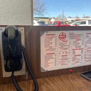 Menu and phone to order your food
