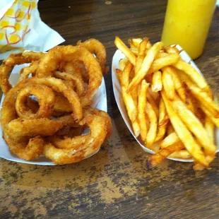 Home grown hand cut onion rings and fries.