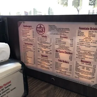 Menu and phone at Macs