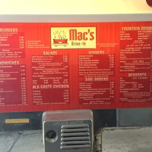 The menu.