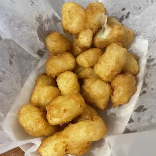 Beer battered cheese curds were yummy.