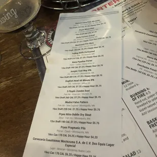 Beer menu