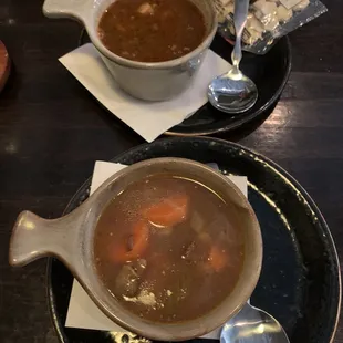 beef &amp; barley soup, seafood gumbo