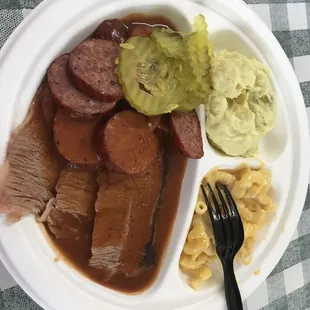 Two meat plate- brisket and sausage.