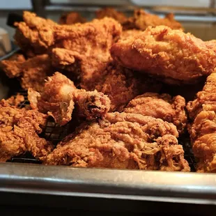 a tray of fried chicken