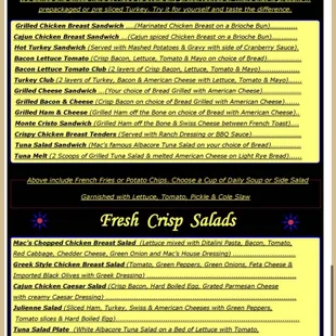 Menu from website 12/2022